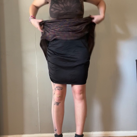 Whimsigoth Multicolored Neutral Midi Length Skirt  Double-Layered Medium Skirt - Picture 4 of 6